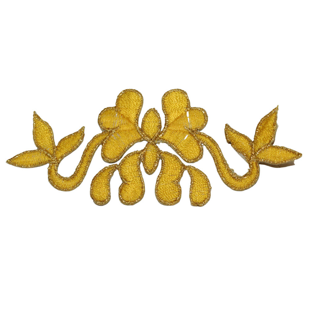 Gold Yellow Flower Filigree Embroidered Applique Iron On Patch
